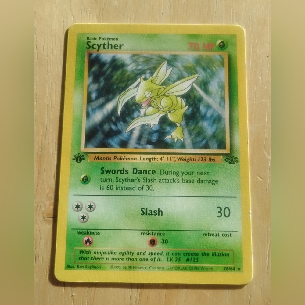 LP WOTC 1999 1st Edition Non Holo Scyther 26/64 Jungle Set Pokemon Card